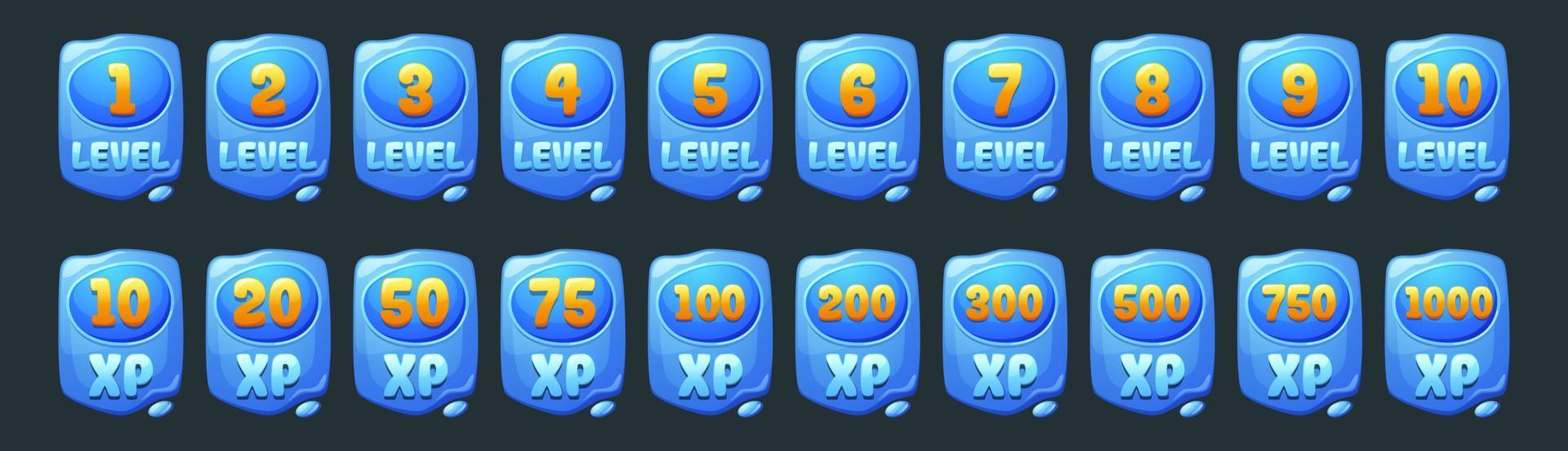 conjunto de iconos de interfaz de usuario de nivel de juego de agua, pancartas azules vector