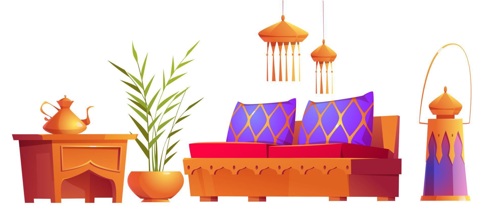 Set of interior furniture or stuff in arabic style vector