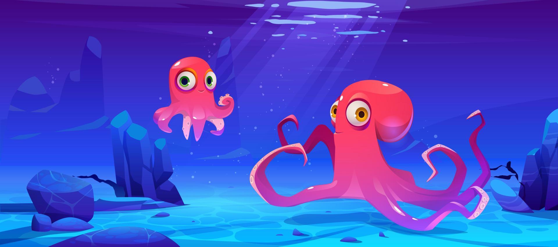 Cute octopuses swim underwater in sea vector