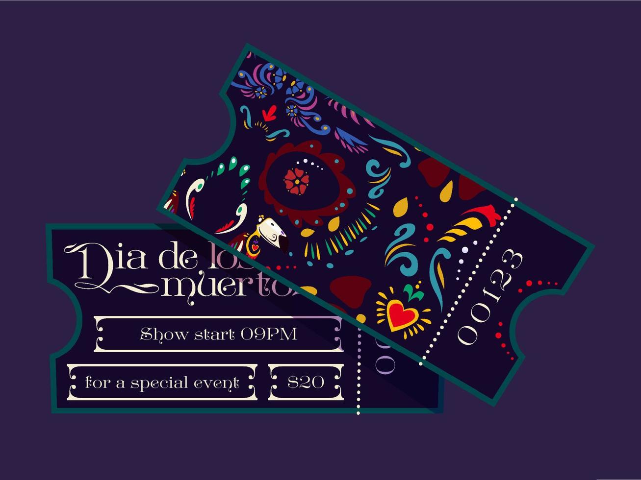 Dia de los muertos cartoon tickets vector template