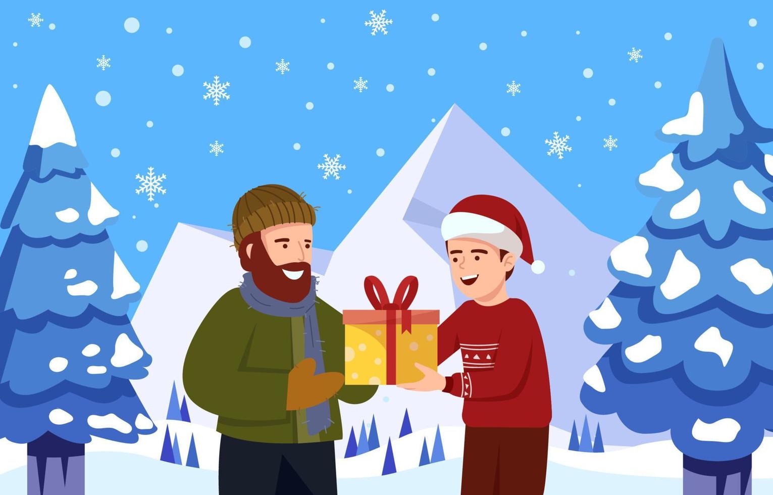 A Boy Give a Gift in Boxing Day vector