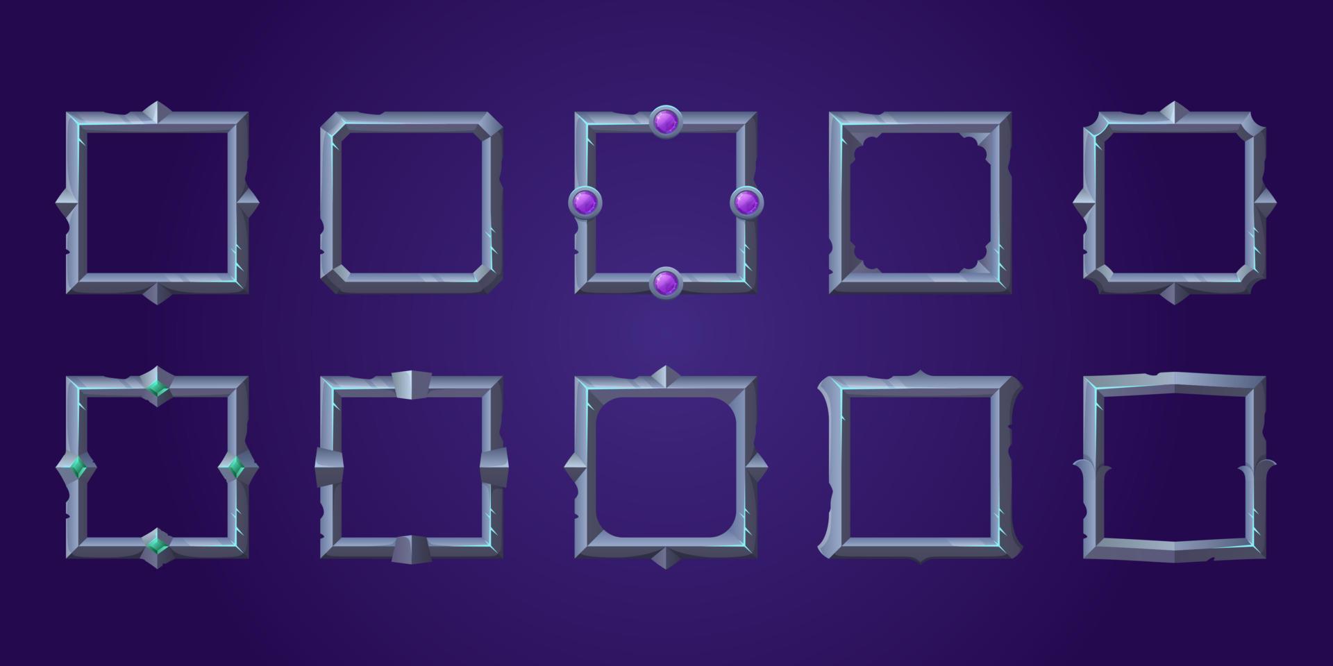 conjunto de marcos de juego de interfaz de usuario cuadrados, conjunto de bordes metálicos vector
