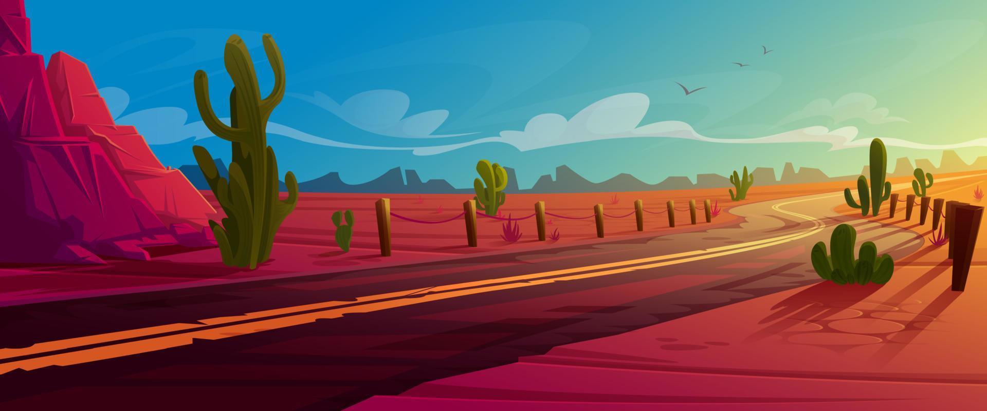 Arizona desert landscape asphalt road and cacti vector