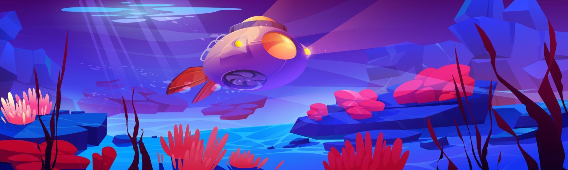 Underwater sea landscape with submarine vector