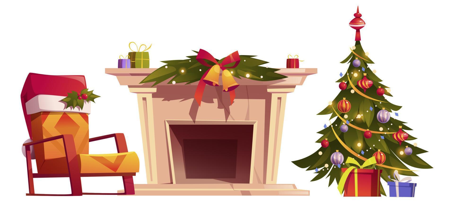 Home interior with Christmas tree and gift boxes vector
