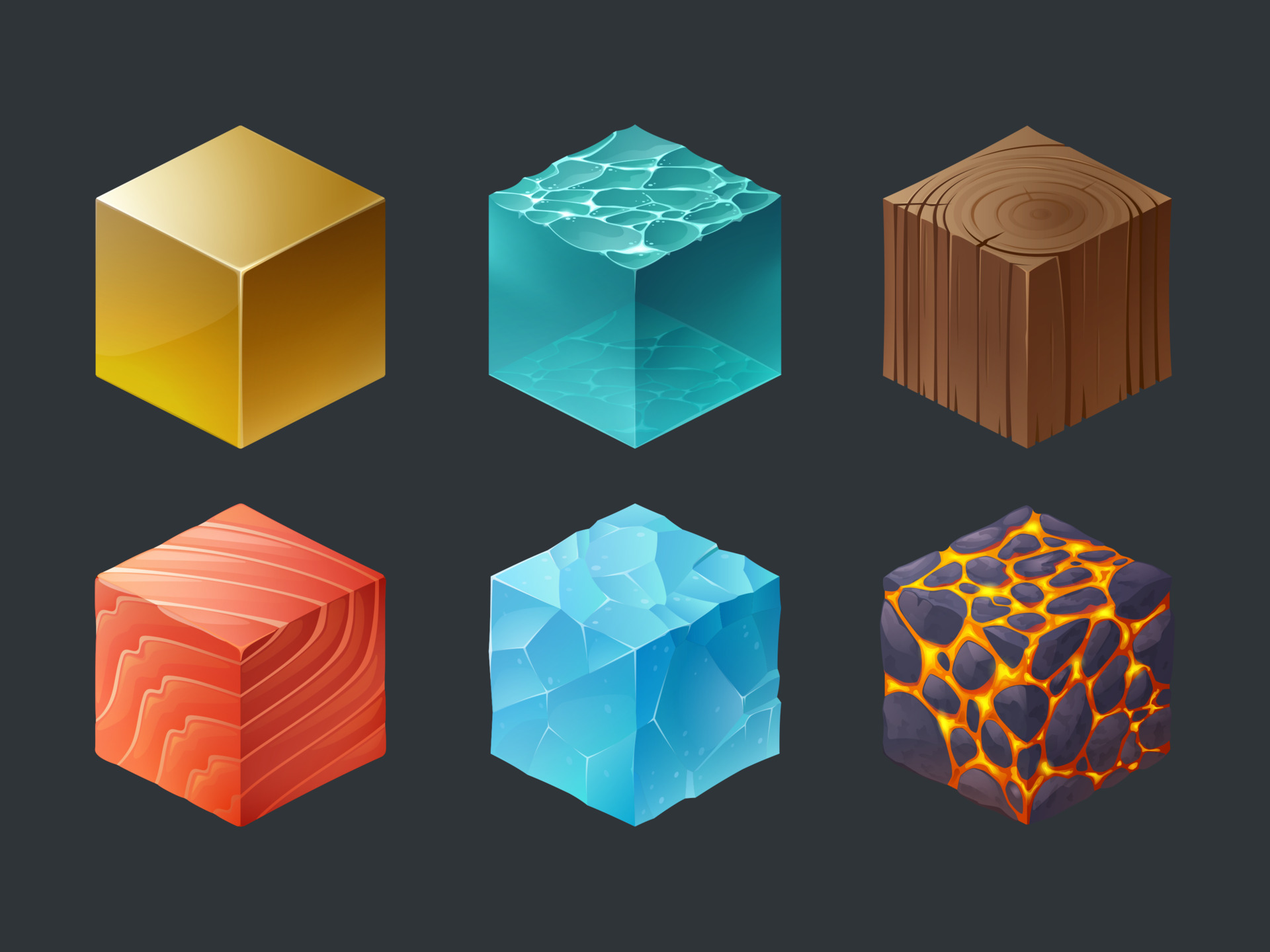 Set of isometric cubes, game texture, 3d icons 14320505 Vector Art at
