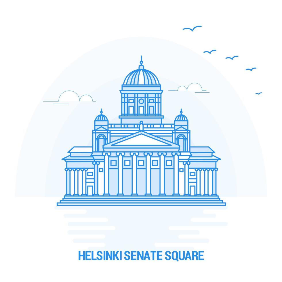 fondo creativo y plantilla de póster del hito azul de la plaza del senado de helsinki vector