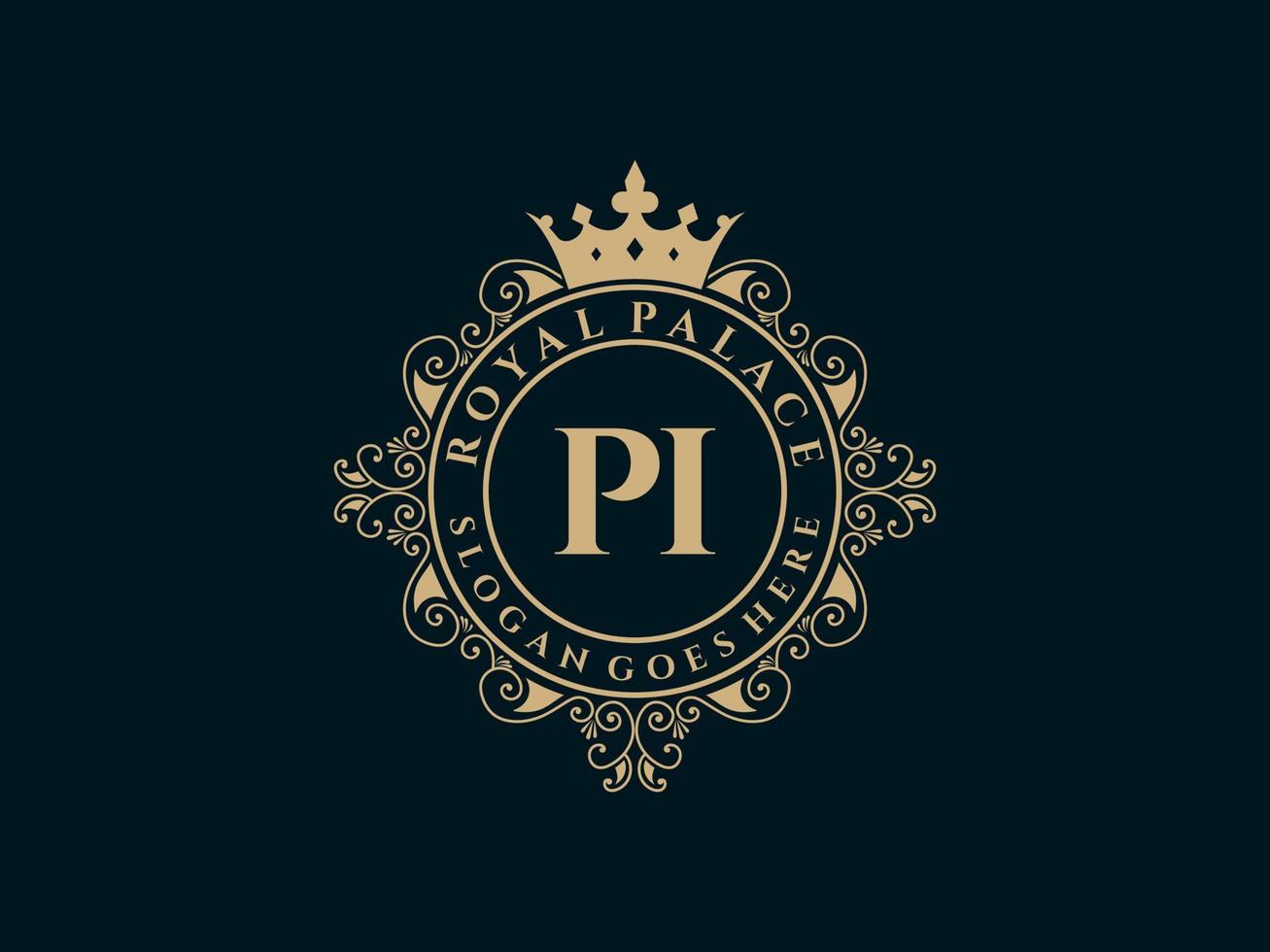 letra pi antiguo logotipo victoriano real de lujo con marco ornamental. vector