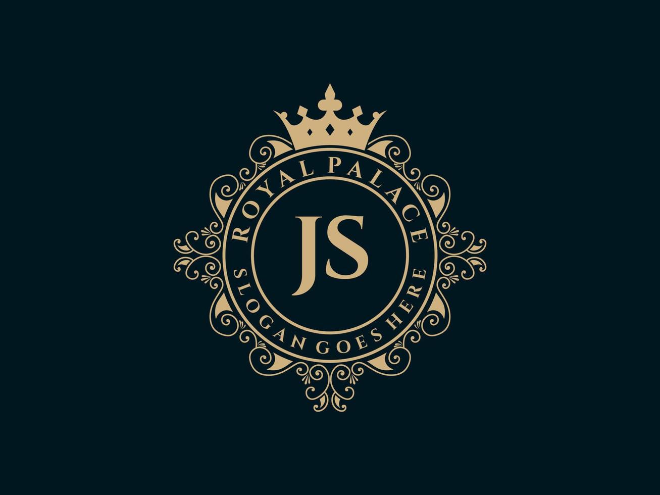 letra js antiguo logotipo victoriano de lujo real con marco ornamental. vector