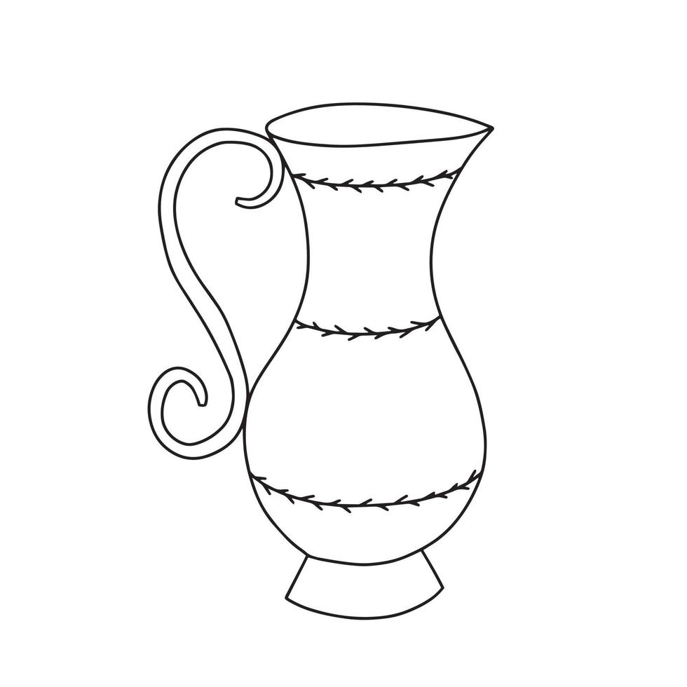 Vector Hanukkah oil pitcher illustration. Doodle oil pitcher with ornament