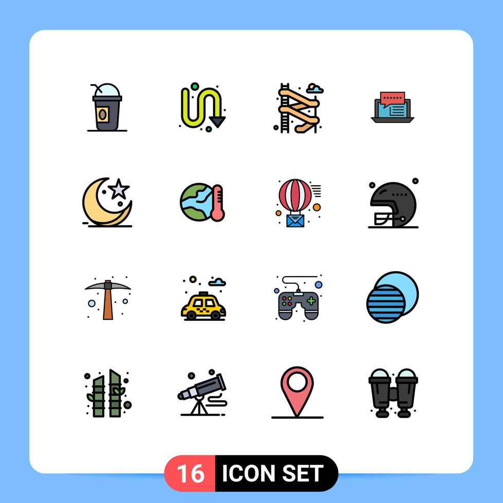 User Interface Pack of 16 Basic Flat Color Filled Lines of cresent online slider internet chat Editable Creative Vector Design Elements