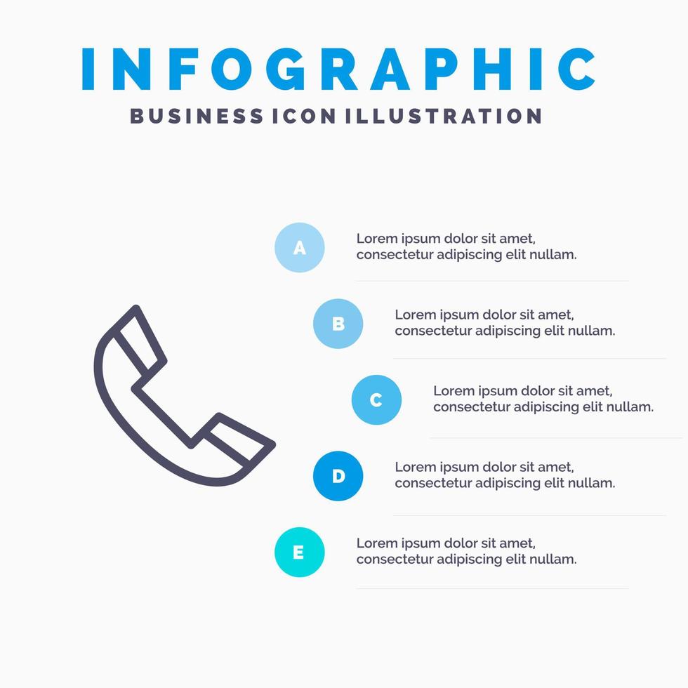 llame al icono de la línea telefónica del anillo del teléfono con el fondo de la infografía de la presentación de 5 pasos vector