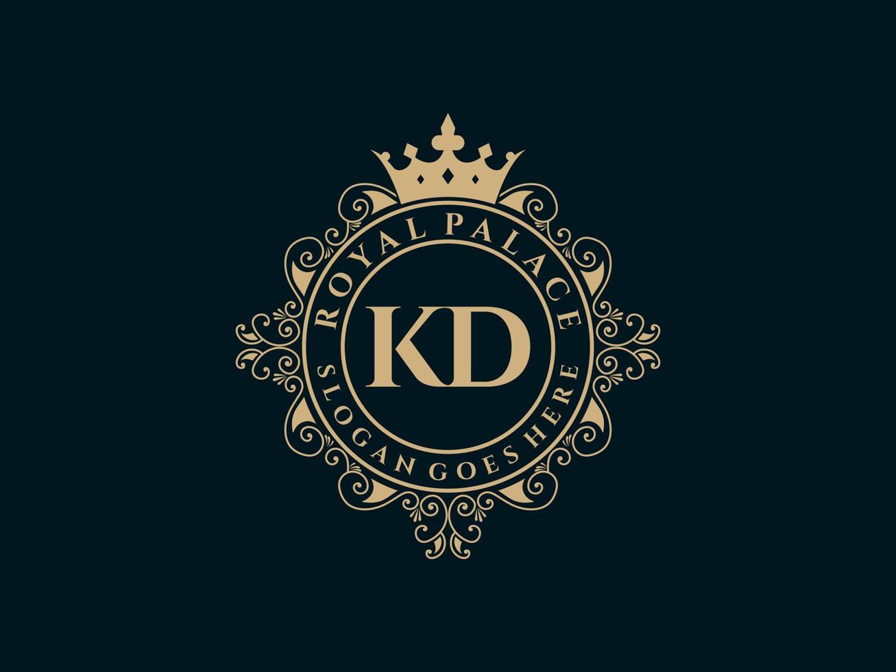 Letter KD Antique royal luxury victorian logo with ornamental frame. vector