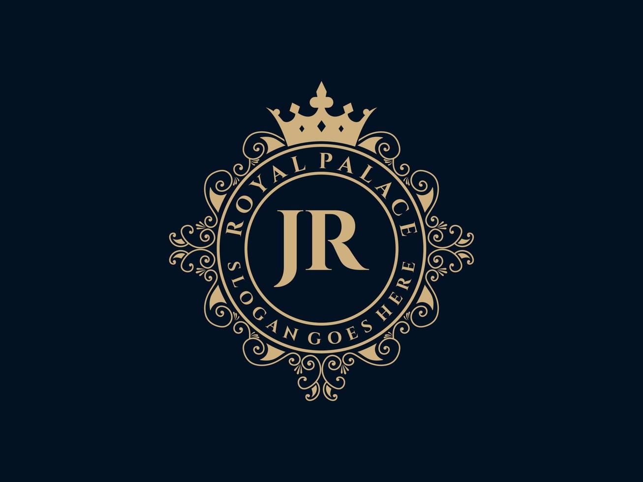 Letter JR Antique royal luxury victorian logo with ornamental frame. vector