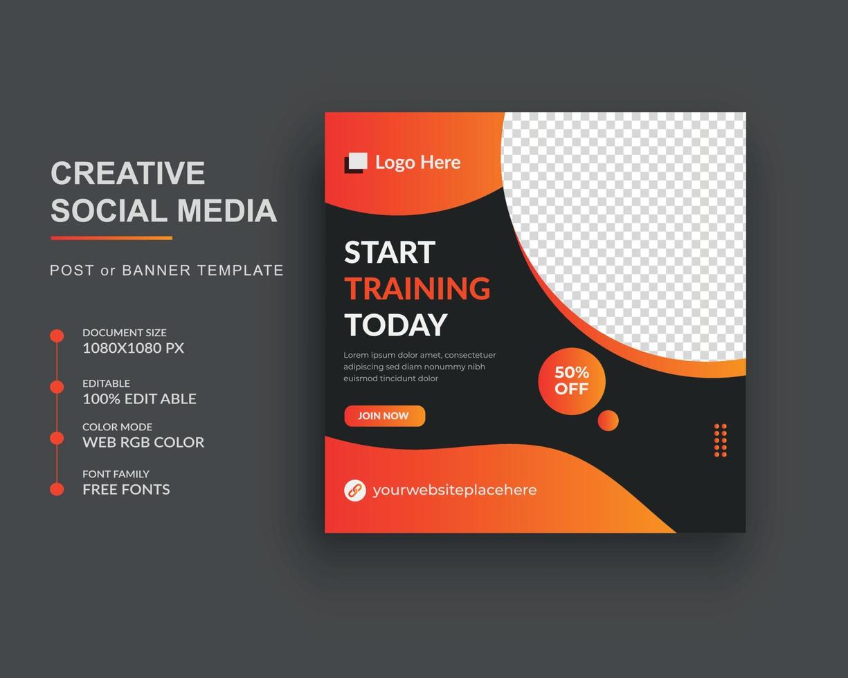 Gym and fitness social media post banner Square web banner template vector