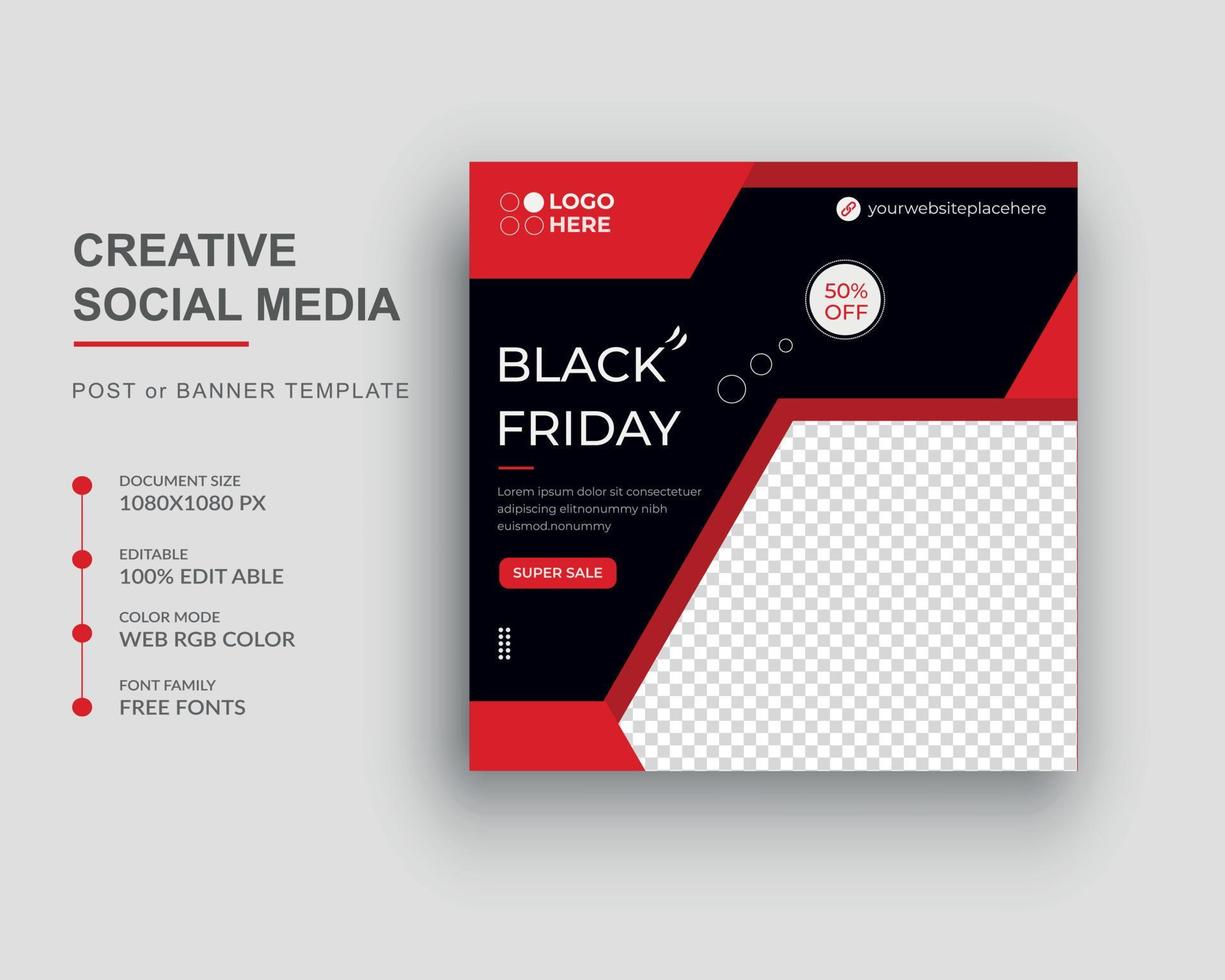 Black Friday Social Media Post Banner Fashion Sale and Square web banner Design Template vector