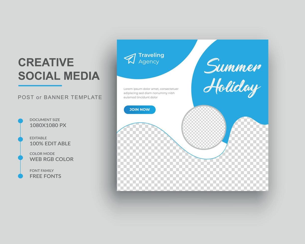 Travel holiday vacation tour social media post or Square web banner template vector