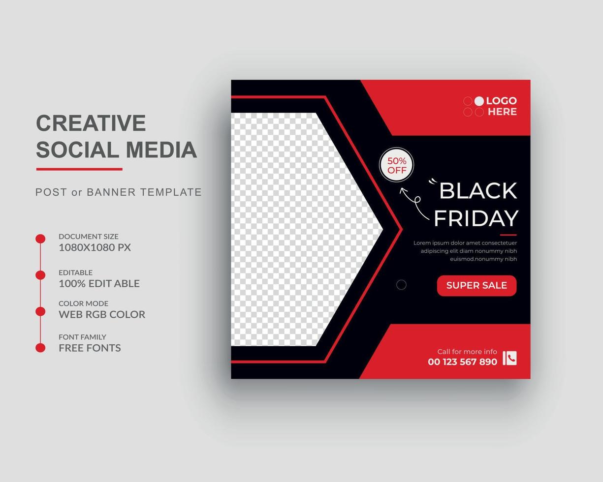 Black Friday Social Media Post Banner Fashion Sale and Square web banner Design Template vector