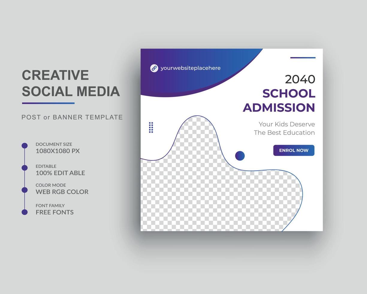 Back to school admission social media post or Square web banner Design template vector