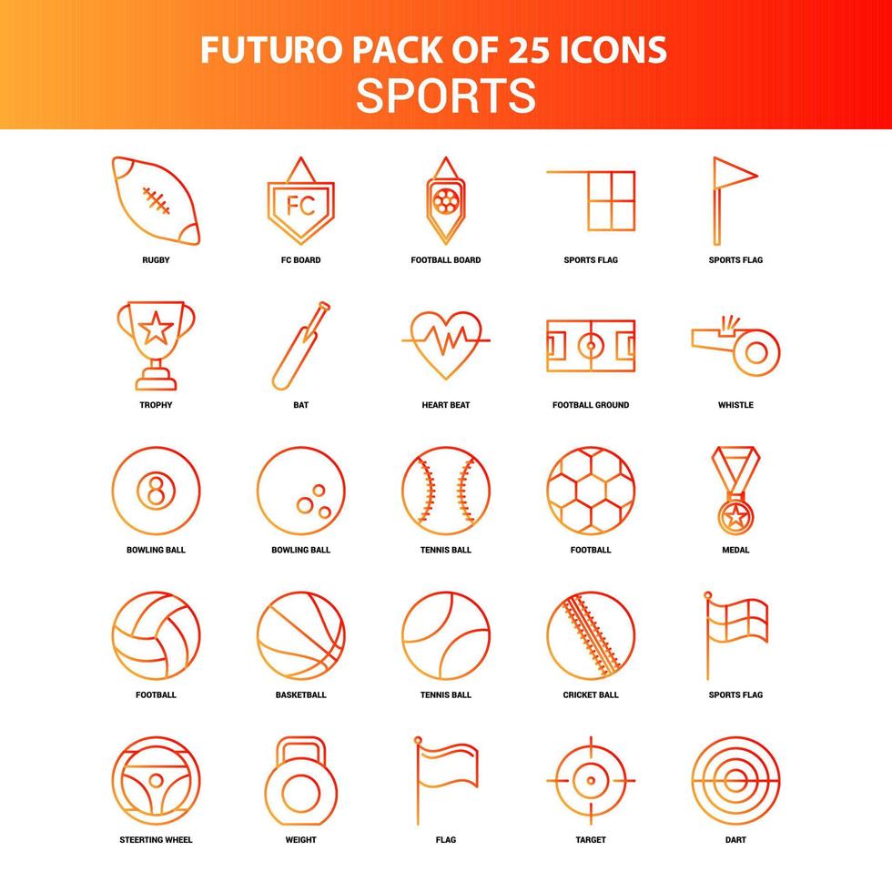 naranja futuro 25 conjunto de iconos deportivos vector