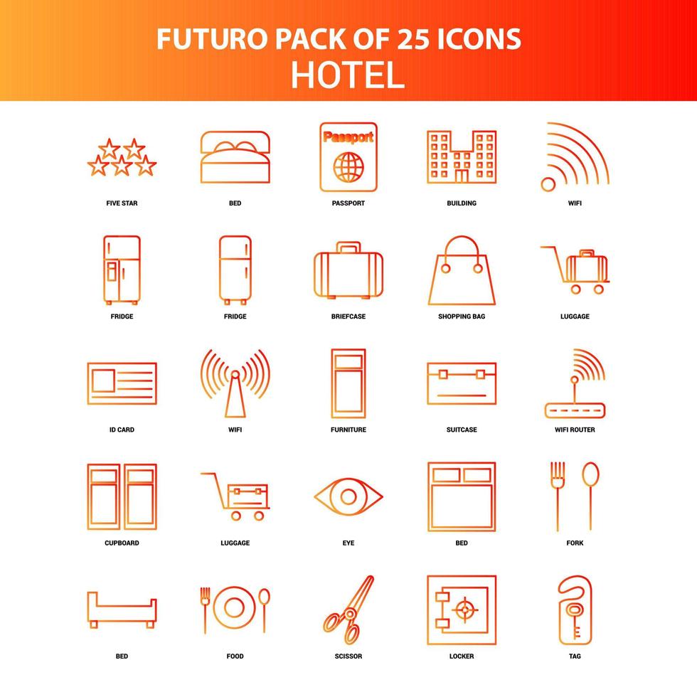 conjunto de iconos de hotel naranja futuro 25 vector