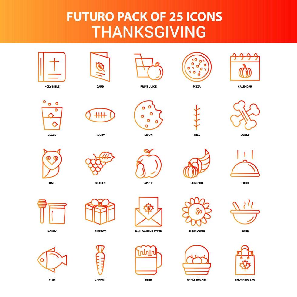 Orange Futuro 25 Thanksgiving Icon Set vector