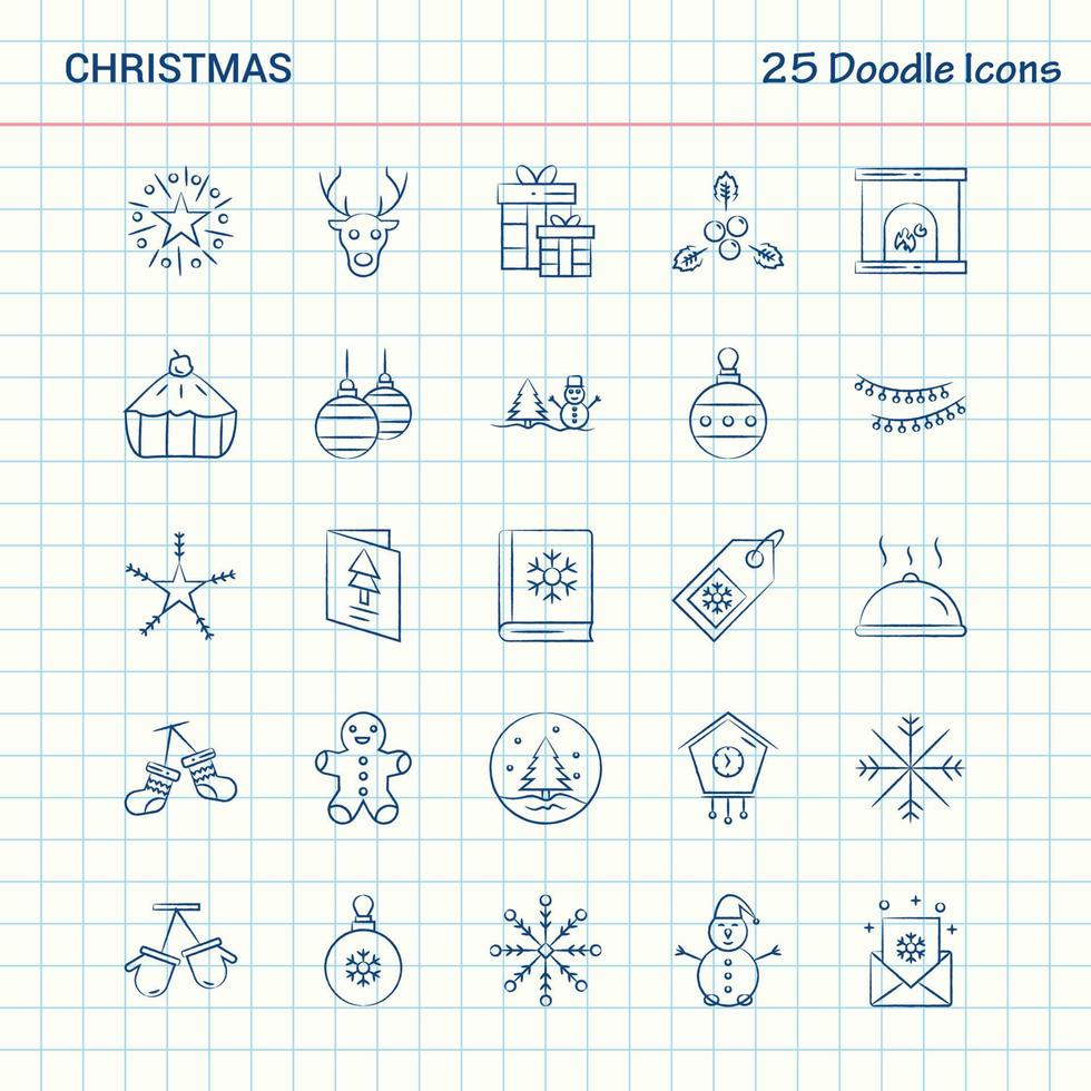 navidad 25 iconos de doodle conjunto de iconos de negocios dibujados a mano vector