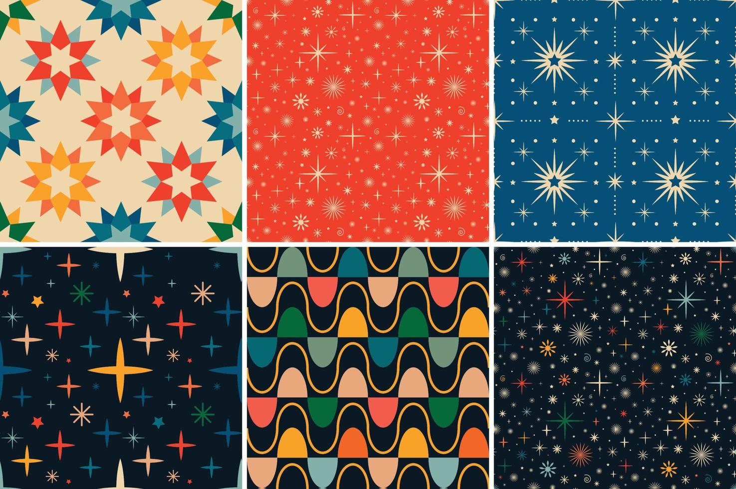 Vintage retro Christmas seamless patterns in the style of the 60s and 70s vector