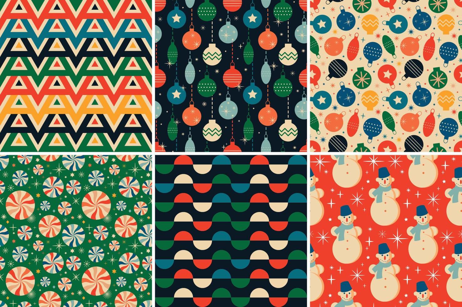 Vintage retro Christmas seamless patterns in the style of the 60s and 70s vector