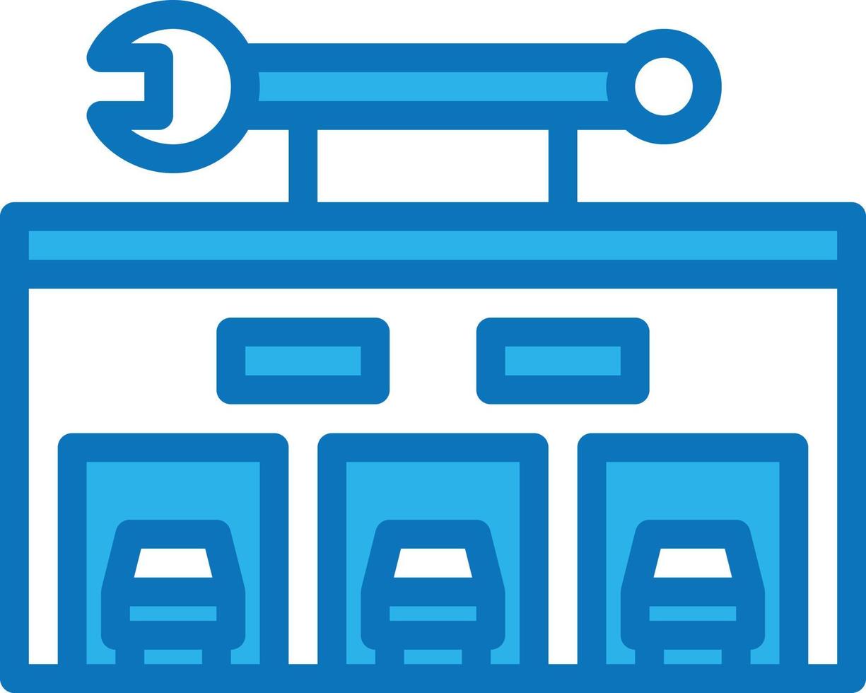 garage car repair fix building - blue icon vector