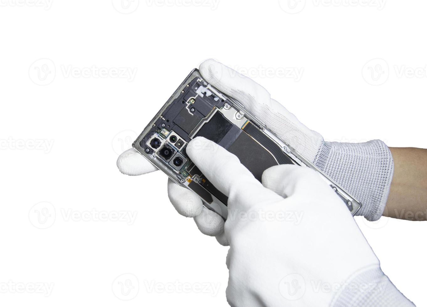 imagen de un teléfono inteligente retirado de la parte posterior, reparación de teléfonos inteligentes foto