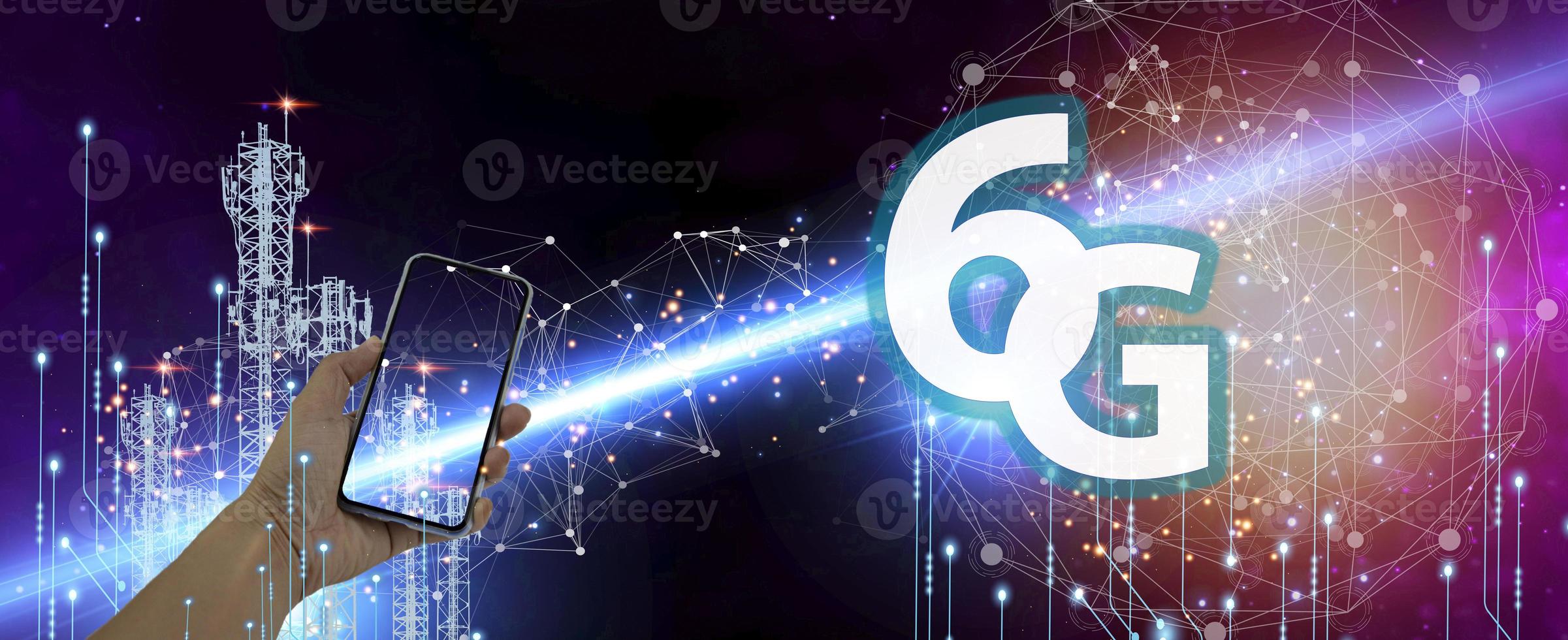 concepto de red 6g, red de nueva era de internet móvil de alta velocidad, concepto de negocio, internet y red de tecnología moderna foto