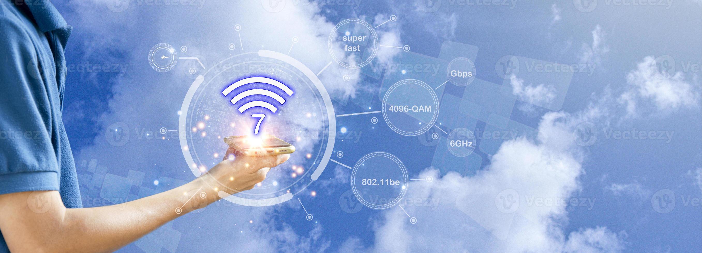 Concept of Wi-Fi 7 or Wi-Fi 7 development, high-speed connection photo