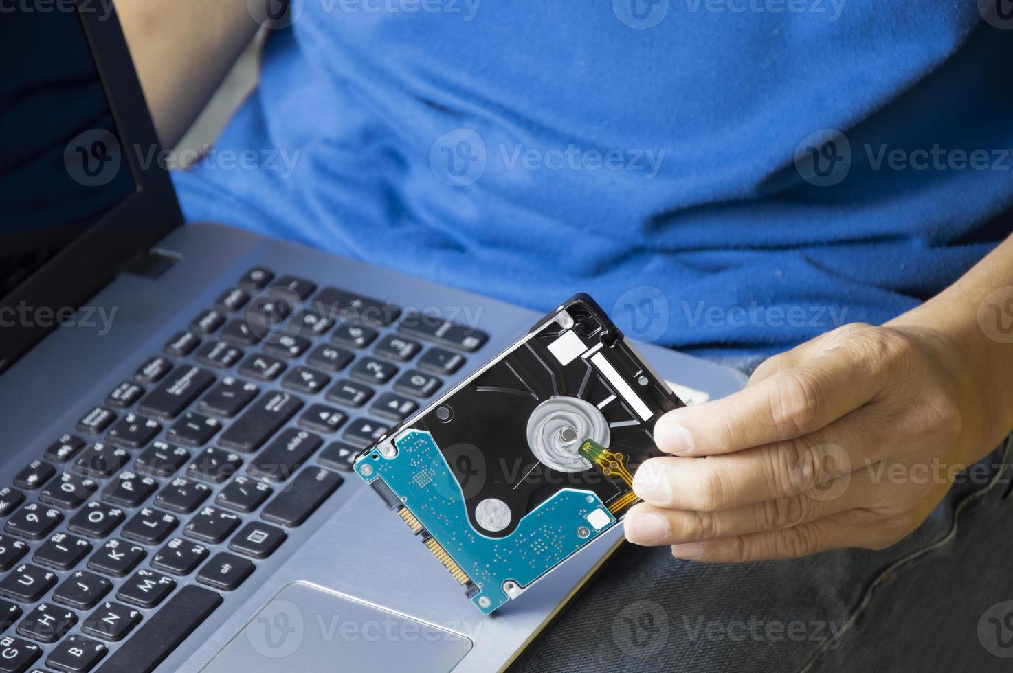Men hold hard drives, hard drives are still popular today. photo