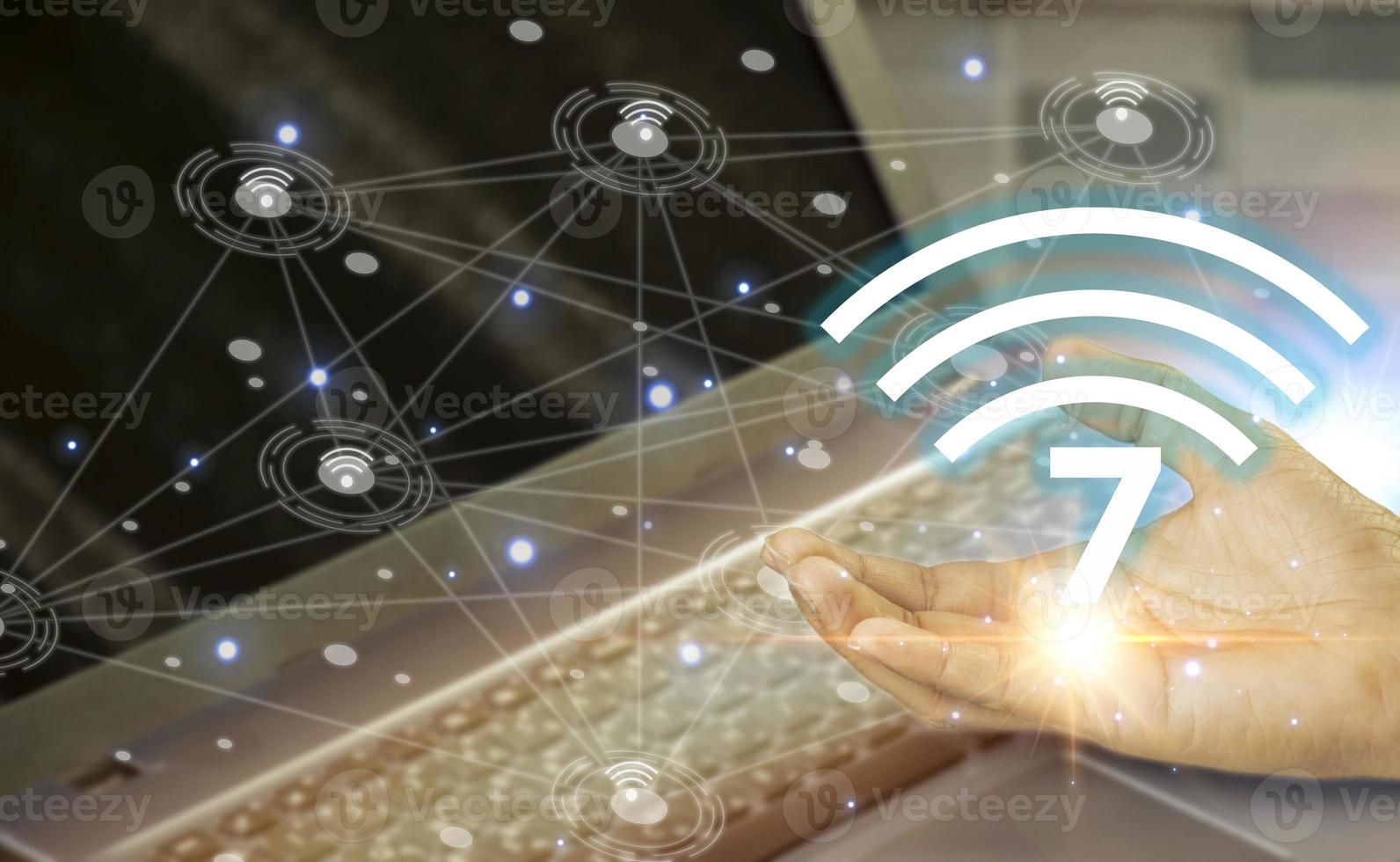concept man using wifi technology 7 connected to the internet world with new technology photo