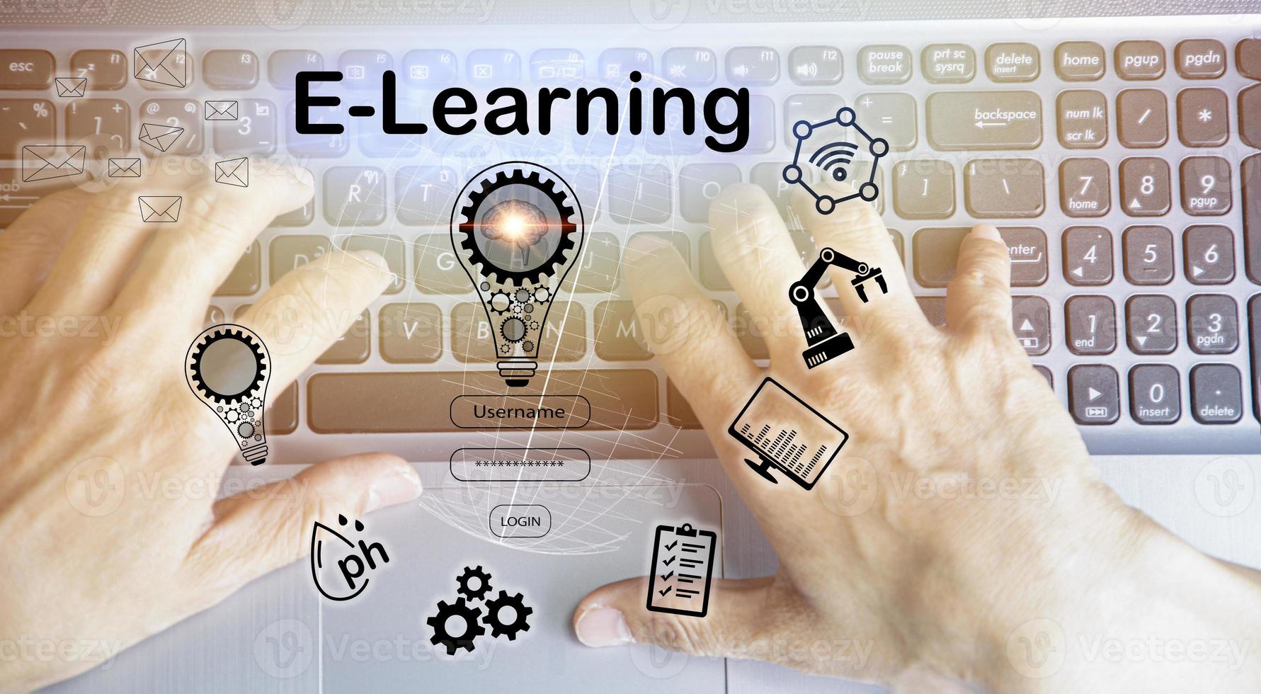 e-learning, educación en tecnología de Internet, seminarios web, conceptos de cursos. foto