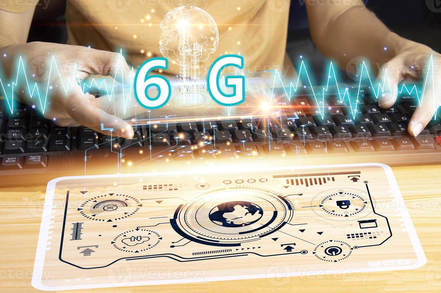 concepto de red 6g, red de nueva era de internet móvil de alta velocidad, concepto de negocio, internet y red de tecnología moderna foto