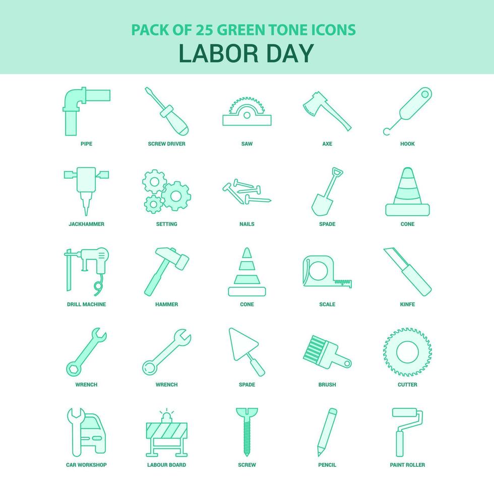 25 Green Labor day Icon set vector