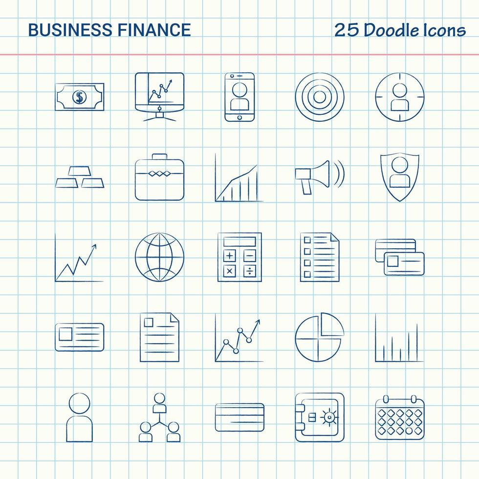 finanzas empresariales 25 iconos de doodle conjunto de iconos de negocios dibujados a mano vector