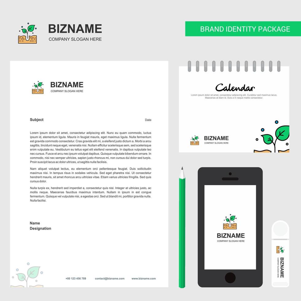 Plant Business Letterhead Calendar 2019 and Mobile app design vector template