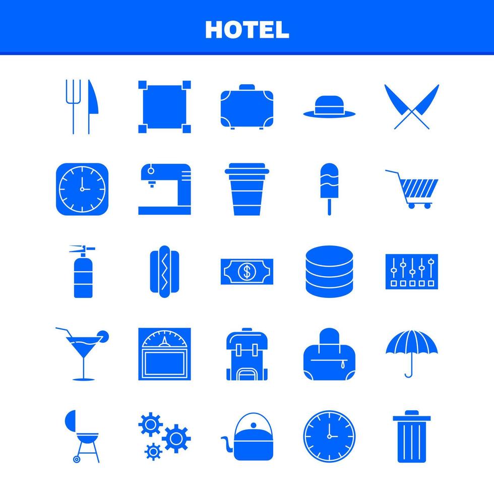 icono de glifo sólido de hotel para impresión web y kit de uxui móvil, como optimización de reloj tiempo optimización de tiempo peso máquina escala pictograma paquete vector