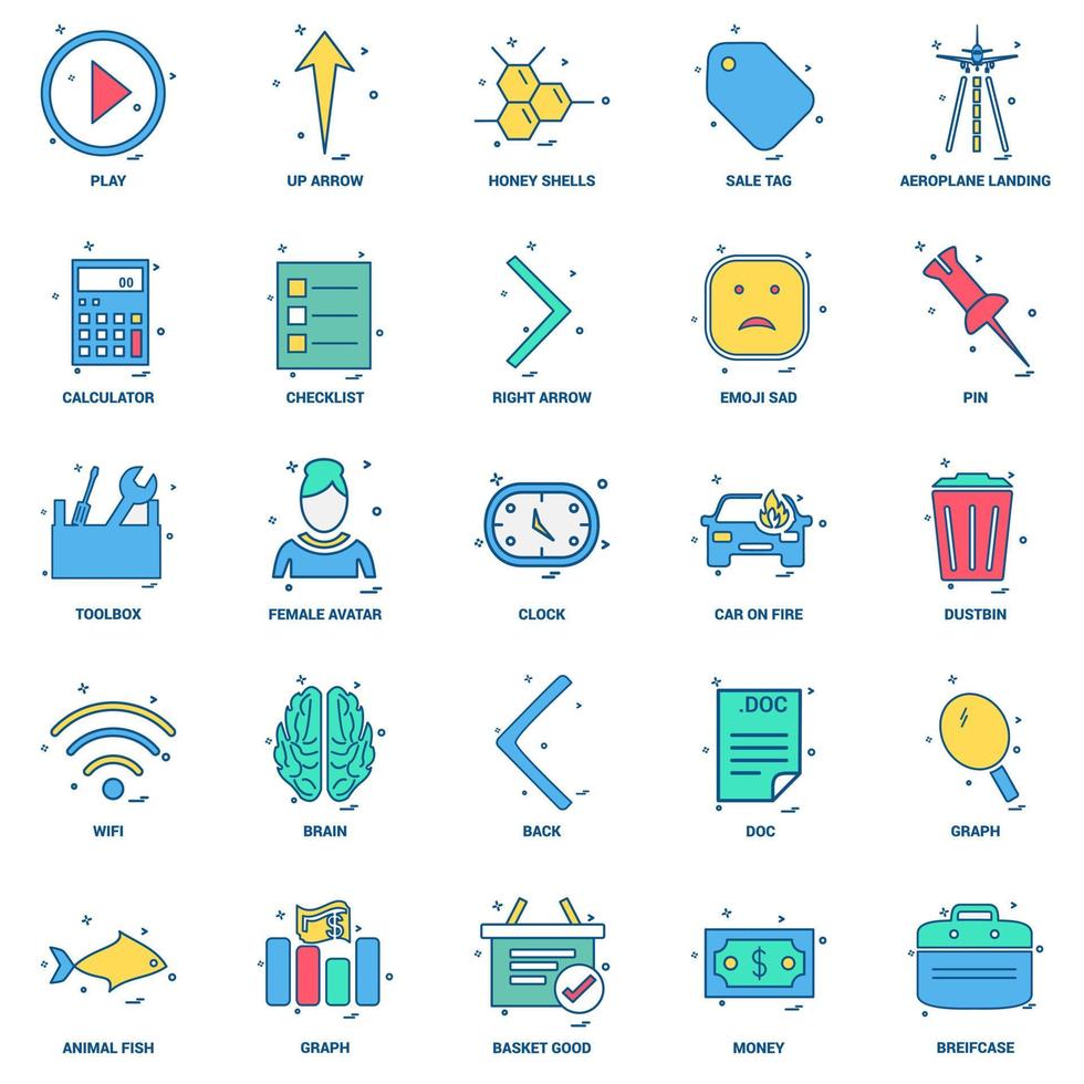 25 conjunto de iconos de color plano de mezcla de concepto de negocio vector