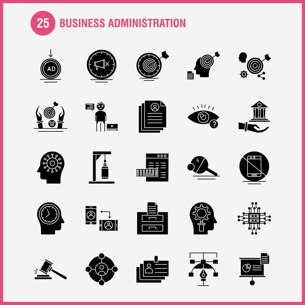 iconos de glifo sólido de administración de empresas establecidos para infografías kit de uxui móvil y diseño de impresión incluyen archivo de documento calculadora perfil de documento de texto colección de tiempo de cv infografía moderna vector