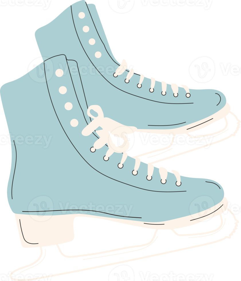 Ice skates for figure skating in winter. Outdoor skating rink. Winter sports.  illustration png