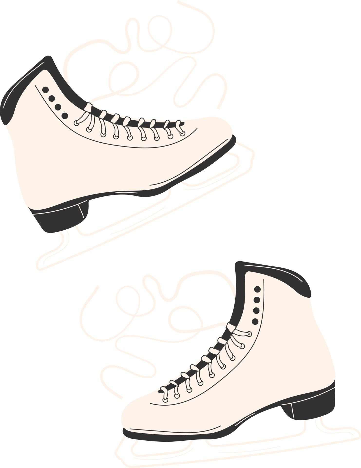 Ice skates for figure skating in winter. Outdoor skating rink. Winter