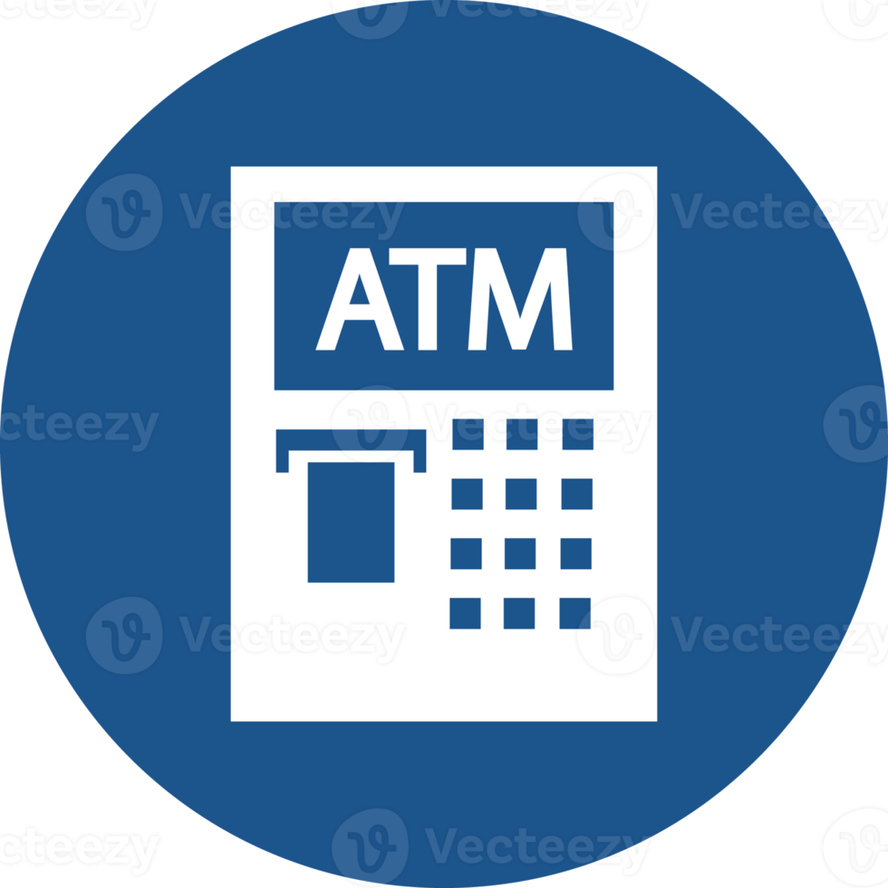 Automatic Teller Machine ATM icons design in blue circle. png