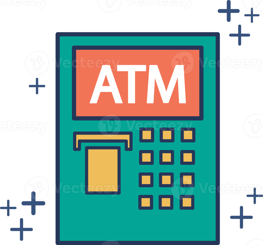 Automatic Teller Machine ATM icon illustration glyph style design with color and plus sign. png
