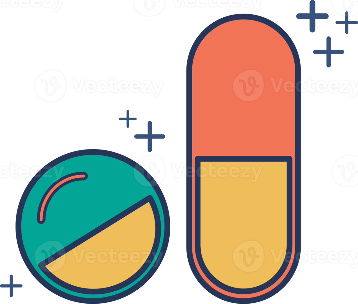 Pill icon illustration glyph style design with color and plus sign. png