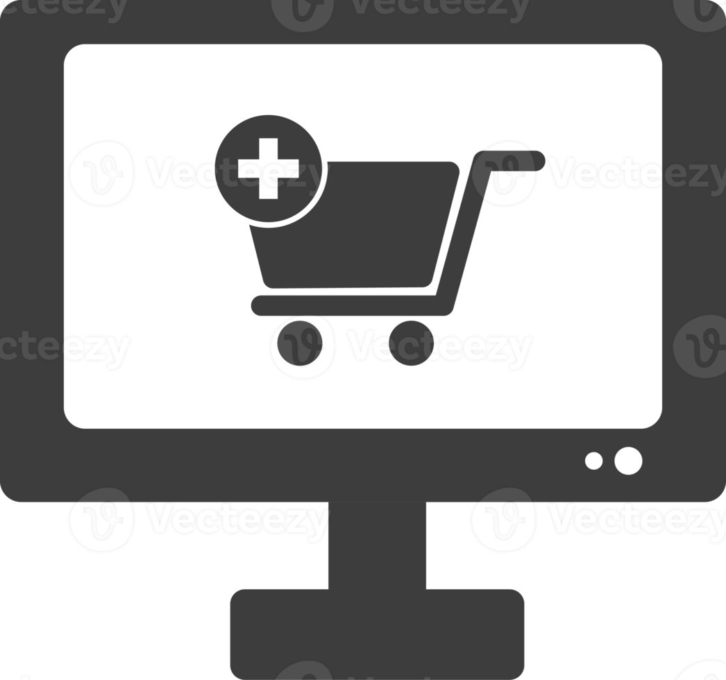 Online-Shopping auf dem schwarzen Schattensymbol des Computers, Shop-Icon-Set. png