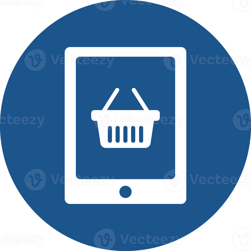Shopping online on mobile icons design in blue circle. png